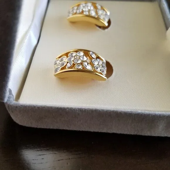 Nolan Miller Cuff Earrings Hoop Clip on Crystal Rhinestone Gold Plated Dressy - Picture 3 of 4